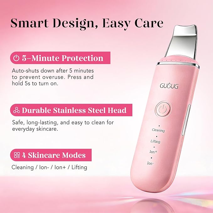 GUGUG Skin Scrubber Face Spatula Skin Spatula Pore Cleaner Blackhead Remover Tools for Facial Deep Cleansing-4 Modes, Pink