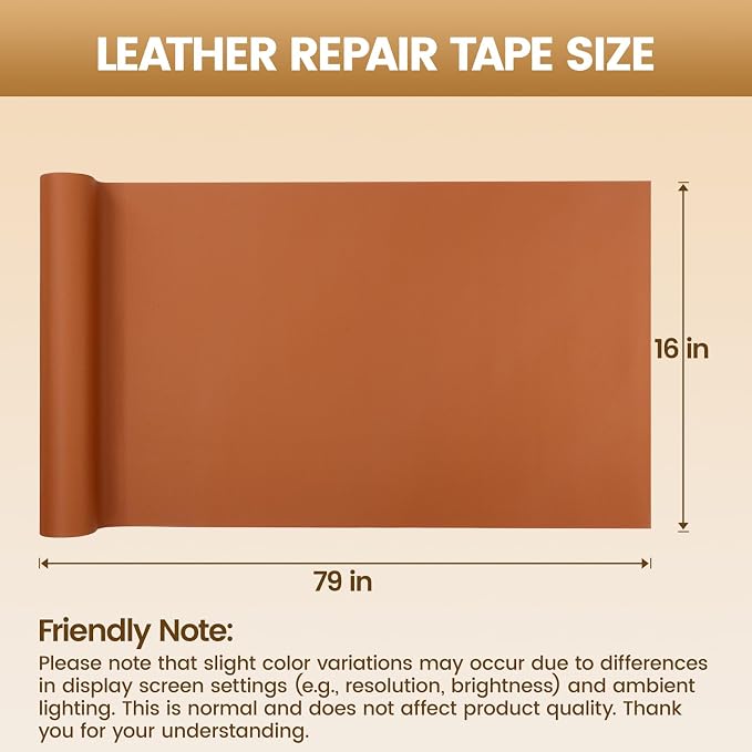WALLAX Leather Repair Patch, 16 x 79 Inches Self Adhesive Leather Repair Tape for Furniture, Couch, Sofa, Car Seats, Office Chair, Car Interior, Upholstery, Vinyl Repair Kit (Dark Brown)