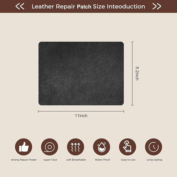JDLUGH Sofa Leather Repair Patch Tape 8.2x11 Inch2PCS Large Self Adhesive Leather Sofa, Car Seat, Leather Furniture, Vinyl Repair Patch Kit (8.2x11 Inch, Black1.0)