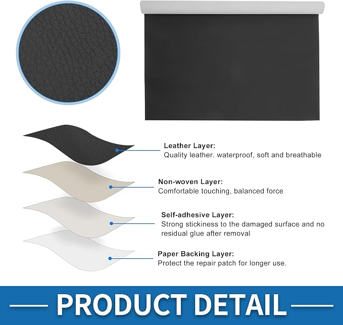 Self Adhesive Leather Repair Patch Strong Stickiness 19.6"x39" Leather Repair Tape PVC Faux Leather Black 1 Pcs