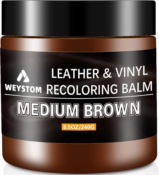 Leather Recoloring Balm - Medium Brown Leather Repair Kit for Furniture, Dye, Recolor, Renew, Repair & Restore Aged, Faded, Cracked, Peeling and Scuffed