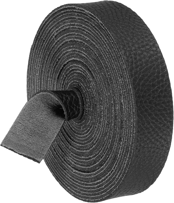 MECCANIXITY Faux Leather Strap, 1" Width x 197" Long Grained Leather Belt Strip Trim Roll for DIY Craft Projects, Pet Collars, Traction Ropes, Bag Straps, Hobby Workshop (Black)