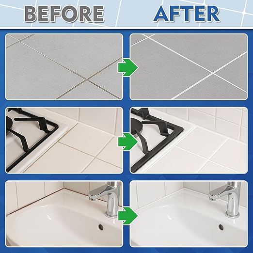 Tile Grout Repair Kit, White Fast Drying Grout Filler for Bathroom, Kitchen, Shower, Versatile Triple Use with Grout Sealer, Replace Grout Pen for Restore and Renew Tile Joints Line