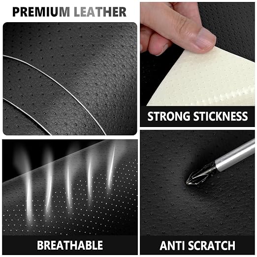 Leather Repair Patch, Breathable Perforated Self Adhesive Repair Patch, Furniture Couch Car Seats Office Chairs Sofa Repair Refurbished Faux Leather Patch (Black,15.7x39.3 inch)