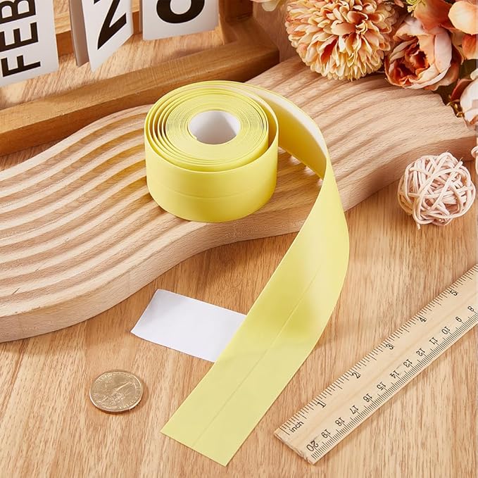 CRASPIRE 10.5 Feet Decorative Sealing Tape Yellow Sealant Tape PVC Waterproof Stain Proof Self Adhesive Bathroom Toilet Surround Corner Protector Caulking Strips for Kitchen Bath Floor Sink Caulk