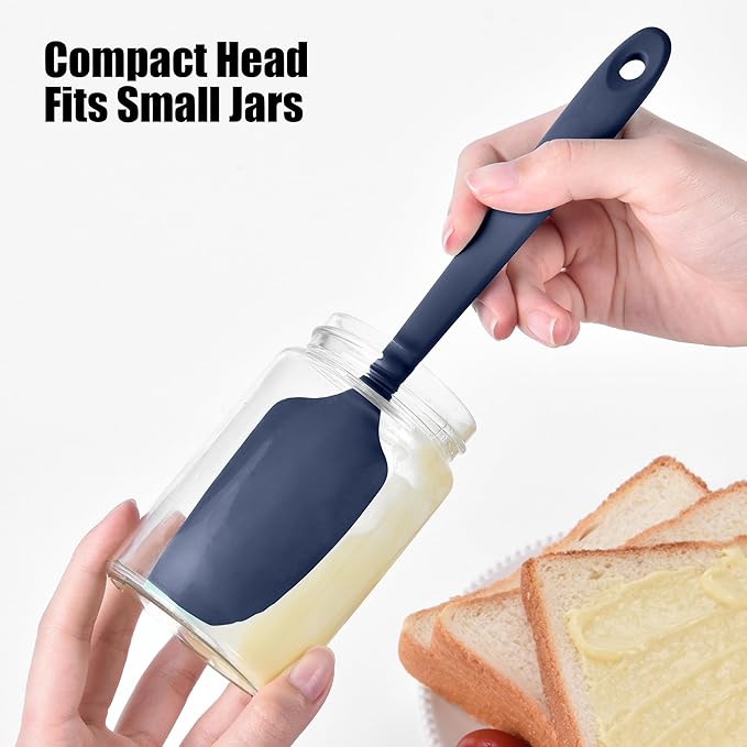 600°F Heat Resistant Small Spatula, Doosu Mini Food-Grade Silicone Bowl Scraper Compact Flexible Kitchen Cooking Baking Tool for Scraping Jar Jams Nut Butters & Mixing Stirring Sauce (Navy Blue)
