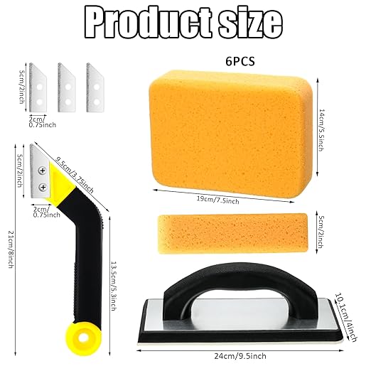 Blulu 11 Pcs Grout Float Sets Include 9.5 x 4 Inch Molded Rubber Grout Float, 6 Sponge, Angled Tile Saw with 3 Blades Replacement, Removal Tool for Masonry Stucco Drywall Concrete (Black)