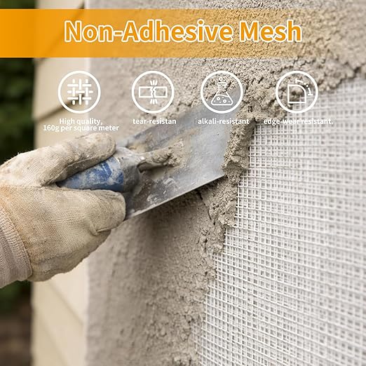 Fiberglass Mesh Roll for Stucco & Wall Repair –39 in, 107.6 Sq.Ft. Coverage,160g/㎡ Alkali Resistant Fibreglass Reinforcing Mesh, Non-Adhesive Fiber Patch for Plaster, Render, Tile,Gypsum Walls.
