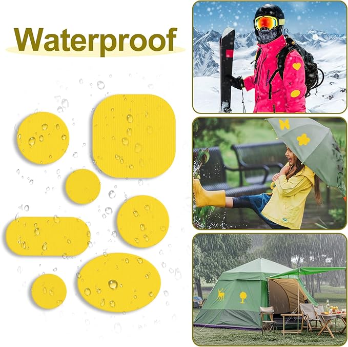 Self-Adhesive Nylon Patches Tent Repair Kit – Outdoor Gear Tenacious Repair Tape, Waterproof Fabric Patches for Clothes, Tent, Down Jacket, Backpack (45pcs, Yellow