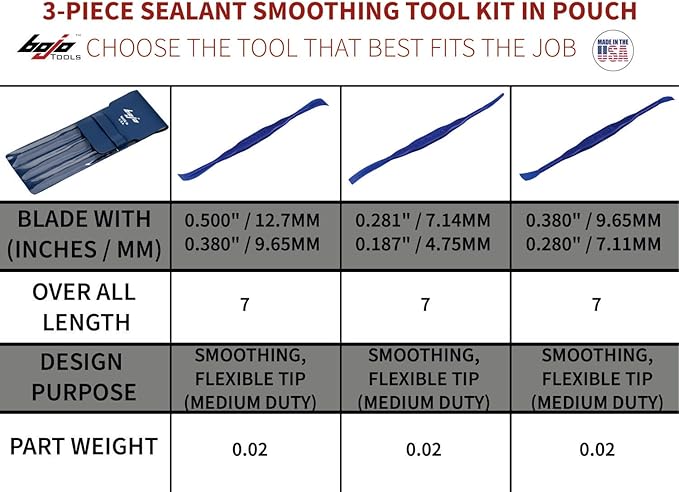 Bojo Tools - 3-Piece Plastic Sealant Smoothing Tool Kit in Pouch - Medium Duty 5-PACK