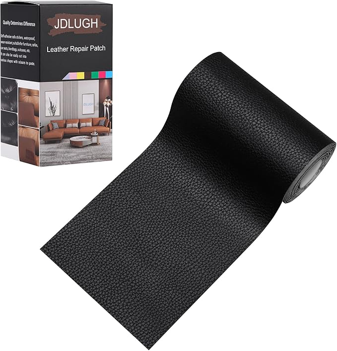 JDLUGH Sofa Leather Repair Patch Tape 3.5x60 Inch Self Adhesive Couch, Car Seat, Office Chair, Leather Furniture, Vinyl Repair Patch Kit for Furniture (3.5x60 Inch, Black1.0)