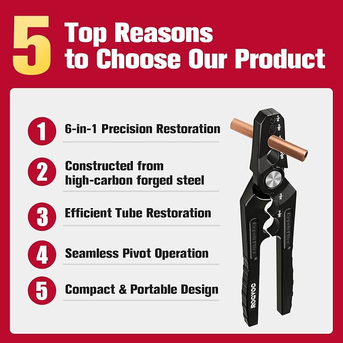 Copper Tubing Repair Tool, Copper Pipe Rounder with 6 Hole 1/4, 3/8, 1/2, 5/8, 3/4, 7/8 Inch, HVAC Refrigerant Pipe Repairer for Copper Aluminum Pipe