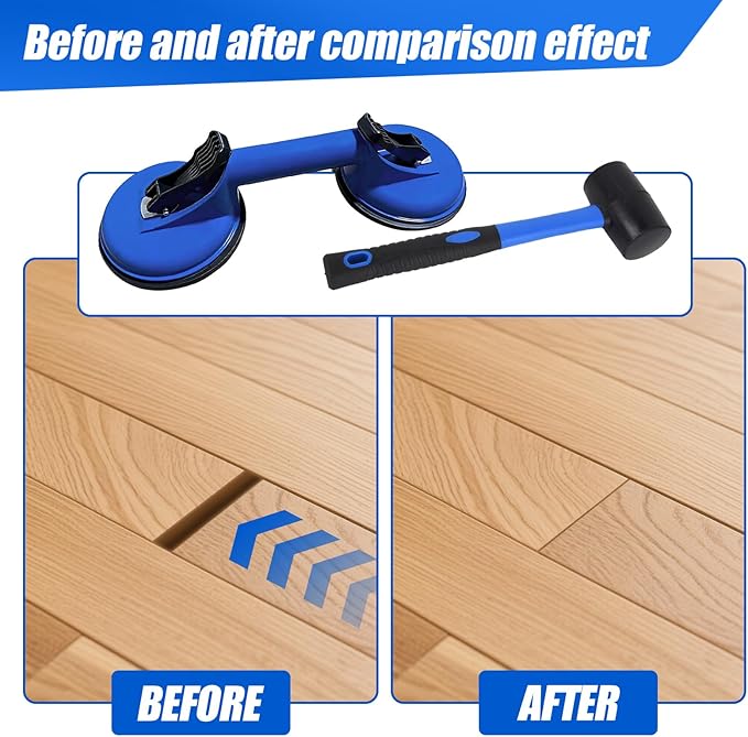 Floor Gap Fixer Tool for Laminate Floor Gap Repair,Floor Repair Kit with Suction Cup and Mallet,Perfect for Floor Gap Closing Repair Tool,Not Suitable for Scraped Surface Floor（Double disc blue）