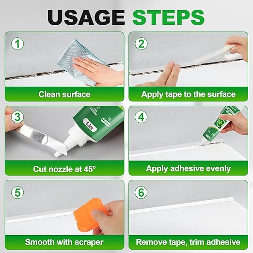 Silicone Caulk 5.3 Oz Squeeze Tube Waterproof Silicone Sealant for Kitchen Bathroom, Stronger Adhesion White Caulk for Window Toilet Sink Door Caulking Sealant with Tape and Scraper, 1 Pack