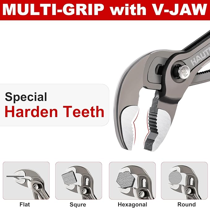HAUTMEC 3 PCS Water Pump Pliers Set, Fast Adjustable Tongue and Groove Joint Pliers Tool Set,V-Jaw with Comfort Grips, 7 10 12Inch Plier Rust-Proof CRV Steel Construction for Plumbing HT0370-PL