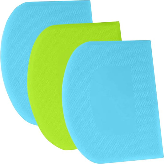 SURDOCA Dough Scraper Bench Scraper - 3P 5.9x4.3" Plastic Flexible Bowl Scraper, Sharp Edge & Angles Cake Scraper. Non-Slip Bakeware Decorating Tools Sculpting & Modeling Tools - Blue+Green+Blue