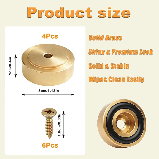Solid Brass Cutting Board Feet, 4 Pcs with Non-Slip Pads & Screws – for Secure Grip and Surface Protection on Butcher Block, Kitchen Island, Table, Cabinet (1.18X0.4 in)