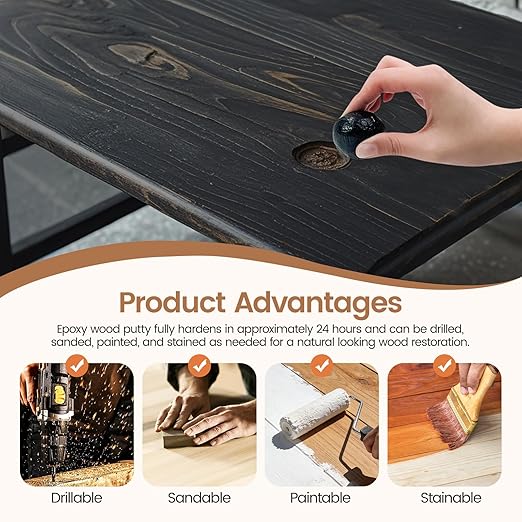 Boncart Epoxy Wood Putty, High Strength Filler Putty, Stainable 2-Part Epoxy Filler, 21.16 oz Structural Wood Repair Kit, Wooden Furniture Repair Kit for Damages (Black)