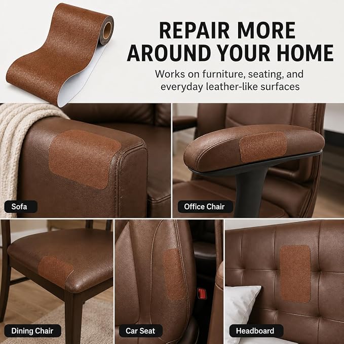 Self Adhesive Leather Repair Patch 24x54 Inch, Large Vinyl Repair Kit，Brown | Leather Tape for Furniture, Couch, Sofa, Car Seats. Waterproof, Strong Adhesion, Easy Cut Pleather Patch Waterproof Scratch