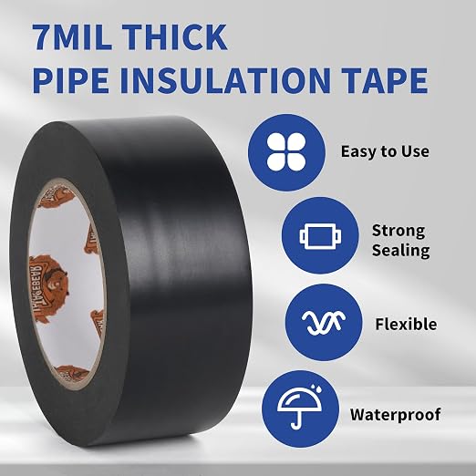 TAPEBEAR 5Rolls Corrosion Protection PVC Pipe Tape, 2Inch x 33Yard Black Duct Pipe Wrap Waterproof Corrugated Pipe Tape for Drain Tile, Metal Electrical Outdoor Underground Water Hose Pipe