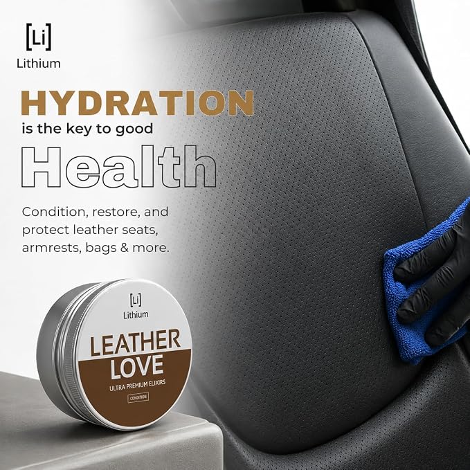 Lithium Leather Love Car Leather Cleaner and Conditioner - Deep Hydrating All Natural Premium Care For Car Interior that Restores, Rehydrates and Protects (8oz)