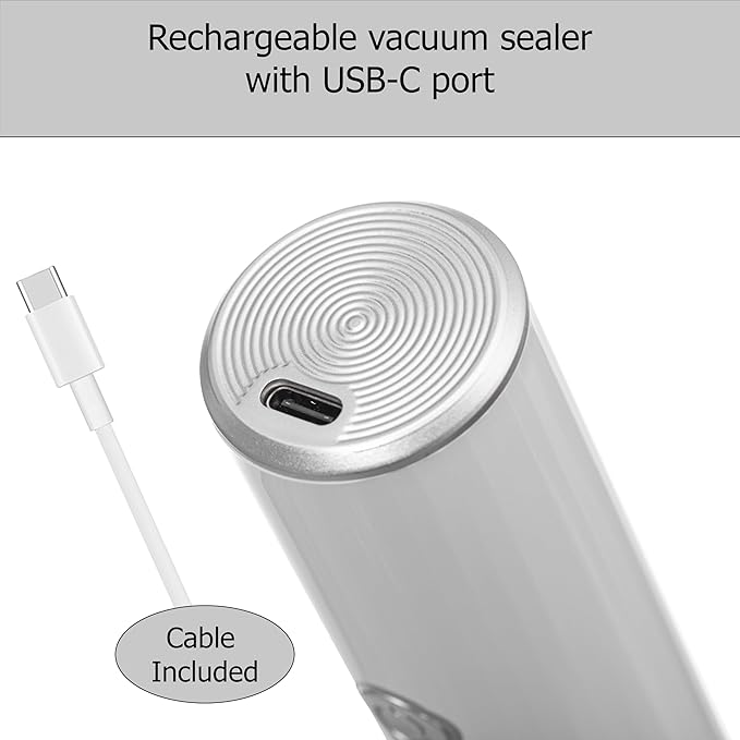 Basicwise 7-inch Cordless Handheld Vacuum Food Bag Sealer with Rechargeable Battery Ideal for Food Storage Sous Vide Meal Prep Keeps Fruits Vegetables Meat and Leftovers Fresh and Flavorful Longer