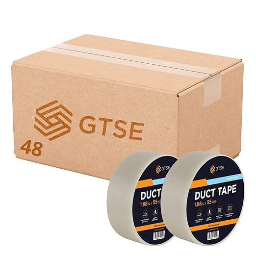 GTSE Clear Duct Tape, 2 Inches x 55 Yards (164 ft), Heavy Duty, Waterproof Repair Tape for Indoor or Outdoor Use, 48 Rolls