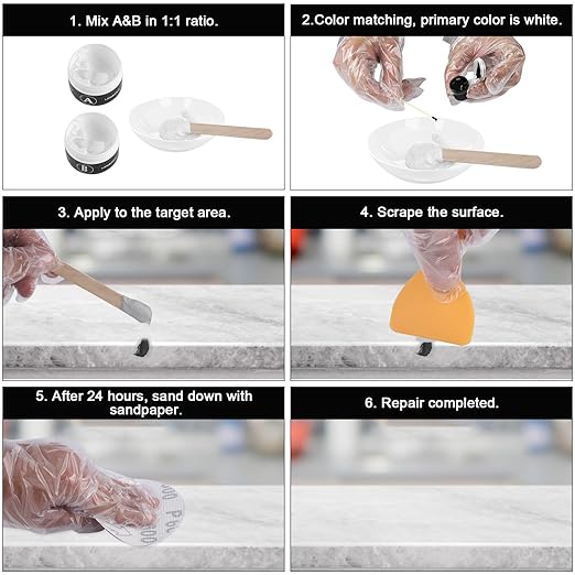 LANBOKIT Tile, Granite and Marble Repair Kit(Color Match), 3.7 OZ Tub and Fiberglass Shower Repair Kit with Strong Adhesion, Porcelain Stone Repair Kit for Cracks, Holes, Chips, Scratches, Dents