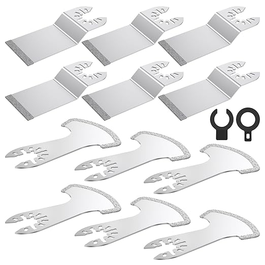 12PCS Diamond Oscillating Multi Tool Grout Removal Blades with 2 Adapters Multifunctional Grout Remover Blades Kit for Oscillating Tool