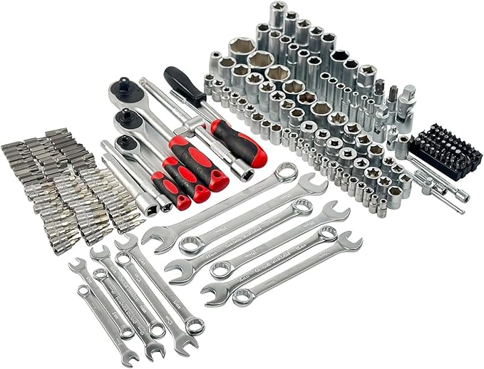 Professional 216pcs Socket Ratchet Wrench Set, 1/4 & 3/8 Inch Drive, Standard Full Mechanic Tool Set for Auto & Motorcycle Repair with Ratchet Handle, Extension Bar, Universal Joint & Reducer