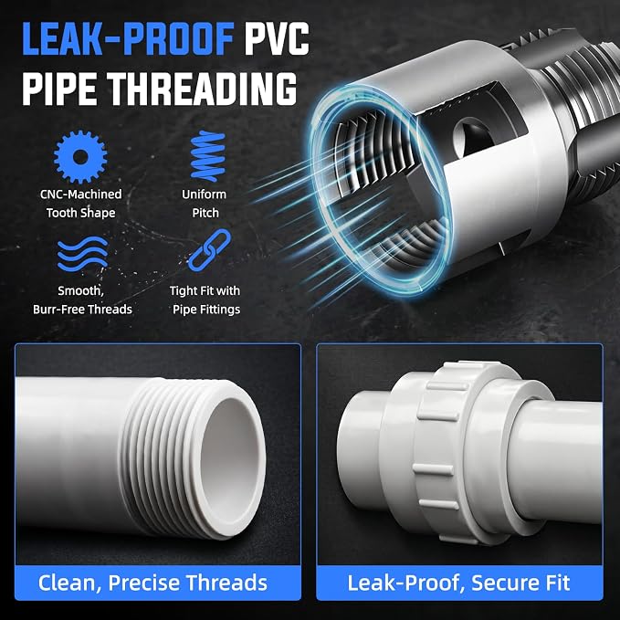Valkynos 2PCS Internal & External Pipe Threading Tool, 1/2'' 3/4'' PVC Pipe Threader Kit with Storage Case, Heavy-Duty Alloy Steel, Electric Drill Compatible for Plumbing and Home Repair