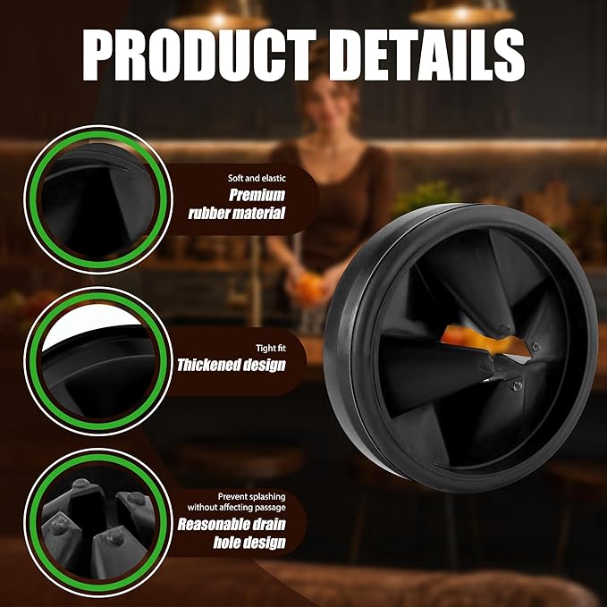 3 3/8" Garbage Disposal Splash Guard, QCB-AM Sink Baffle Replacement for InSinkErator Evolution Series, Upgraded Removable Quiet Collar Drain Plugs, Garbage Disposer Accessories, Black