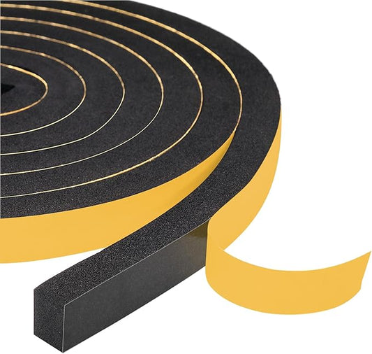 Yotache Foam Tape Weather Stripping for Door 1/2" W X 3/8" T (New Adhesive Craft), High Density Closed Cell Adhesive Weather Seal Strip Black, 13 Ft Length