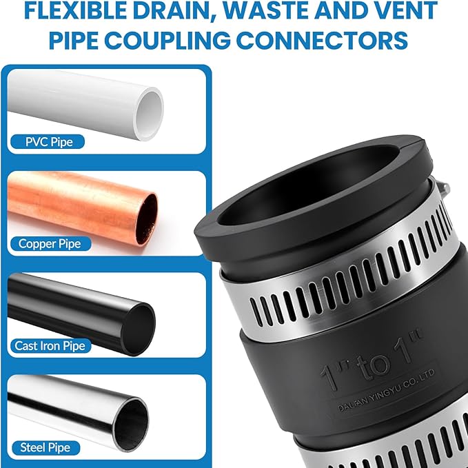 2 Pcs 1 IN Flexible PVC Pipe Coupling with Stainless Steel Clamps Fit 1 IN Nominal Pipes, Couplers for Plastic and Copper Pipe Plumbing Connections, Drain Repair, Dust Hose