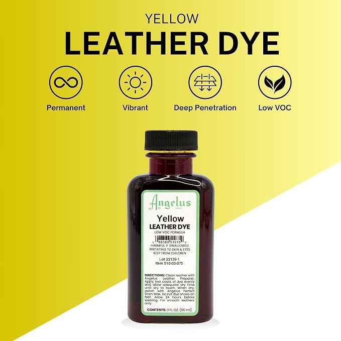 Angelus Leather Dye - Flexible Leather Dye for Shoes, Boots, Bags, Crafts, Furniture, & More 3oz, Dauber Included (Yellow)
