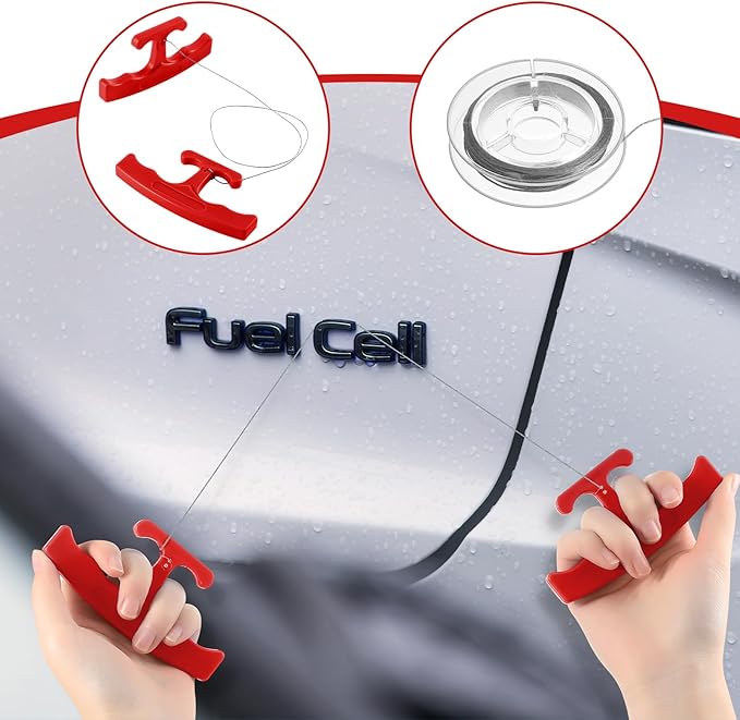 Therwen Car Emblem Removal Tool Wrap Tools Plate Line Badge Remover Car Surface Emblem Removal Kit with Extra 5M PE Cables for Vehicle Window Film Installation (Red)