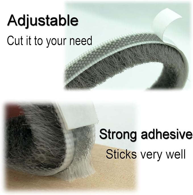 Weather Stripping Brush for Sliding Windows/Doors Frame Side,Pile Self Adhesive Weatherstrip Seal Strip Sealer Draft Stoppers (80ft x11/32 Backing x 11/32 Brush inch, Black)