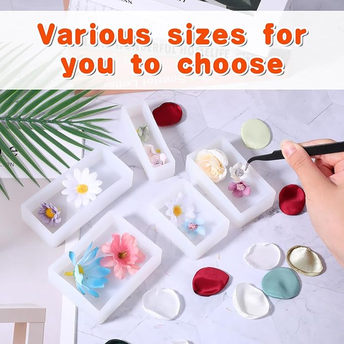 12 Pcs Epoxy Resin Molds Silicone Kit, 12 Sizes Square Rectangle Silicone Molds for Resin, Soaps, Dried Flowers, Bookends, Specimens, DIY Handicrafts (White)