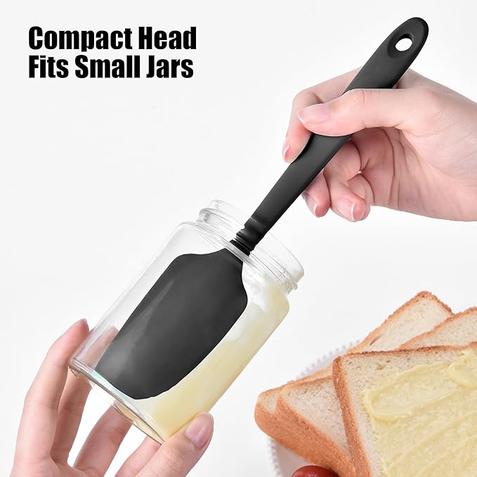 600°F Heat Resistant Small Spatula, Doosu Mini Food-Grade Silicone Bowl Scraper Compact Flexible Kitchen Cooking Baking Tool for Scraping Jar Jams Nut Butters & Mixing Stirring Sauce (Black)