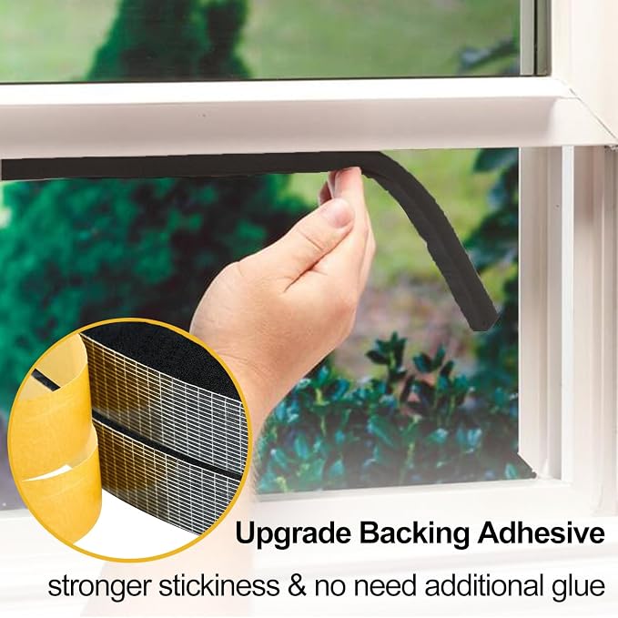 High Density Foam Tape Air Conditioner Window Seal, 1x1 Inch Thick Foam Stripe with Adhesive for Window AC Insulation, Weather Stripping for Doors and Windows Insulation, AC Foam Tape, Black