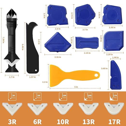 23-Piece Caulking Tool Kit – 3-in-1 Silicone Caulk Remover, Grout Scraper, Reusable Silicone Pads for Bathroom, Kitchen, Windows, Sink Joints & Frames