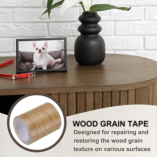 PATIKIL Wood Grain Tape 3.15" x 15 Ft, Self-Adhesive Wood Texture Repair Tape Realistic Wooden Effect Patch for Furniture Cabinets Floor Walls,Brown Oak