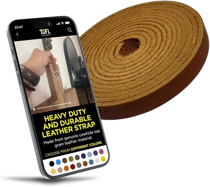 TOFL 3/8" Wide Flat Leather Cord – 72" (6 Feet) Long × 1/8" Thick (7-8oz) | Real Cowhide Leather Strips for Crafts | Medium Brown