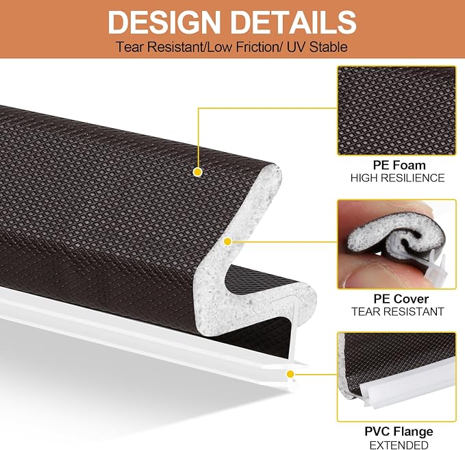 19.7FT Kerf V‑Shaped Weather Stripping Door Seal, Press‑in Seal for Pre‑Cut Slot Doors, Not Self‑Adhesive, Soundproof Draft Blocker for Exterior Front Doors, Fits Large Gaps, Easy DIY Install (Brown)