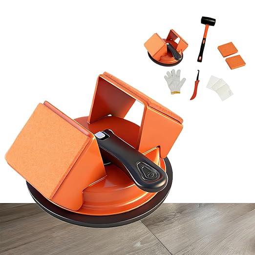 2026 Upgraded Floor Gap Fixer Tool, Heavy Duty Iron Dual 45°Striking Suction Cup for Vinyl Plank LVP, Laminate & Hardwood, 6pc Repair Set with Rubber Mallet & Gap Cleaning Knife (Orange)