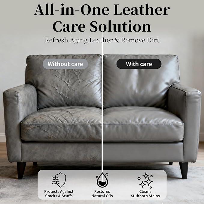 Leather Cleaner and Conditioner Kit – 2×16oz Leather Cleaner for Car Seats | Removes Dirt, Oils & Stains - pH-Balanced, Non-Greasy - Restores & Protects Sofas, Bags & More - With Microfiber Towel