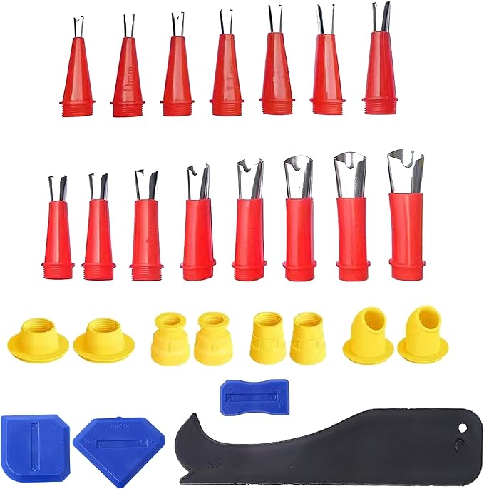 Sausage Caulking Tips 7-23mm Cone Trowel Nozzles Nozzle For Sausage And Bulk Guns Sausage，Stainless steel V-shaped mouth,Glue nozzle + scraper tool set