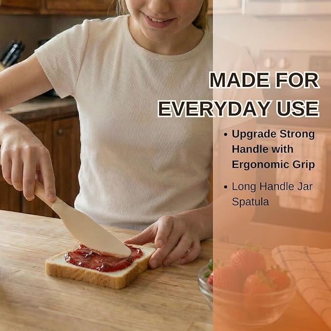 3Pcs 10.7" Silicone Jar Spatula with Natural Beechwood Handle, Removable Flexible Scraper Head for Deep Jars, Thick Non-Stick Small Spatula for Sourdough, Peanut Butter, Blenders & Baking, Cream