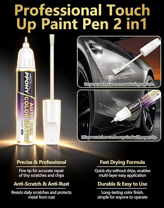 Blizzard Pearl Tricoat(070) Touch Up Paint Pen for Toyota with A/B Wax-PPOHY OEM Exact Match,Complete Scratch Repair Kit,Quick Dry 2-In-1 Tip / Brush,Anti-Rust Waterproof Paint for Camry,Corolla,RAV4,Highlander