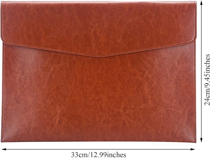 PU Leather A4 File Folder Document Holder Envelope Folder Case with Snap Closure for Receipt Contract Black&Brown